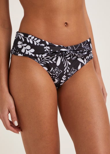 Black Leaf Print Bikini Bottoms