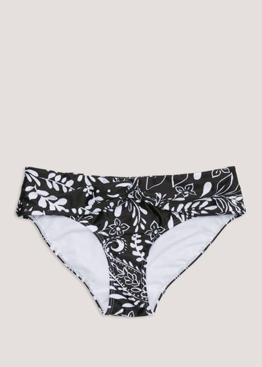 Black Leaf Print Bikini Bottoms