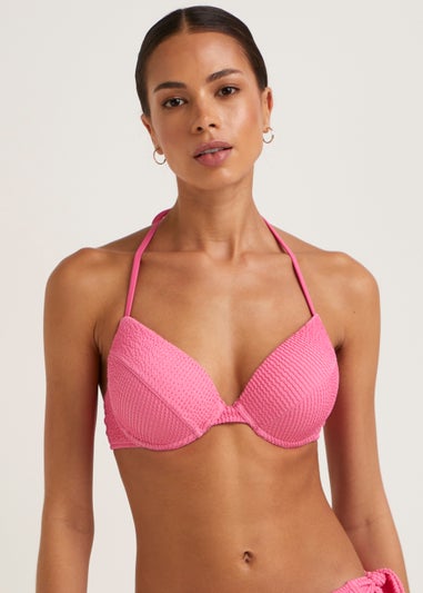 Pink Crinkle Super Enhance Bikini Top