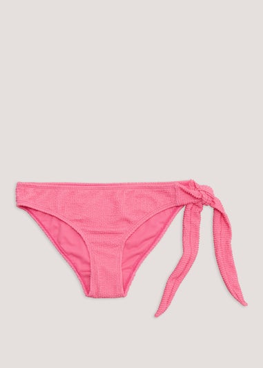 Pink Crinkle Tie Side Bikini Bottoms