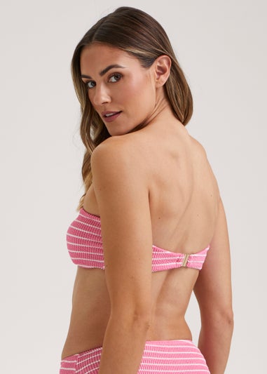 Pink Stripe Crinkle Bandeau Bikini Top