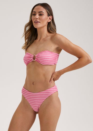 Pink Stripe Crinkle Bandeau Bikini Top