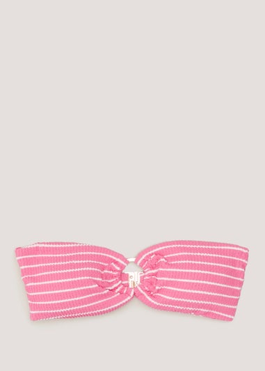 Pink Stripe Crinkle Bandeau Bikini Top