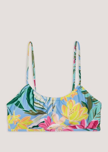 Multicoloured Tropical Floral Cropped Bikini Top