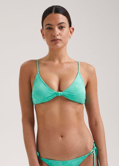 Green Floral Knot Bikini Top