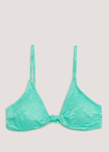 Green Floral Knot Bikini Top