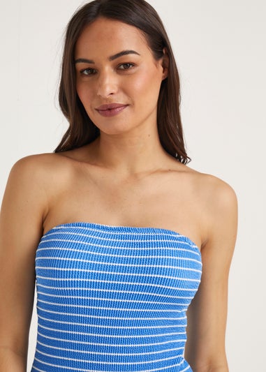 Blue Stripe Crinkle Bandeau Swimsuit