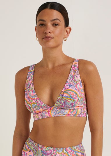 Multicoloured Paisley High Apex Bikini Top