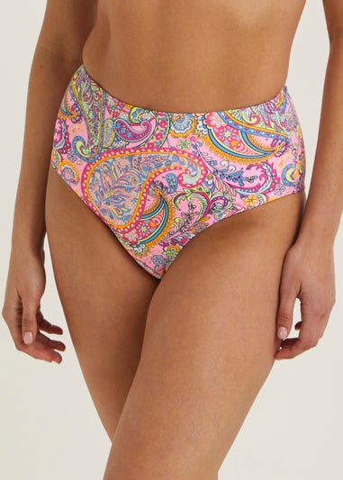 Multicoloured Paisley High Waisted Brazilian Bikini Bottoms