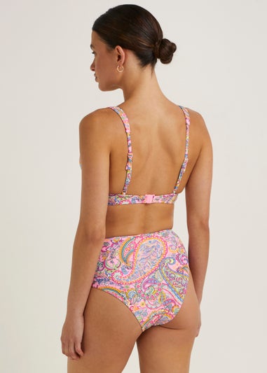 Multicoloured Paisley High Waisted Brazilian Bikini Bottoms