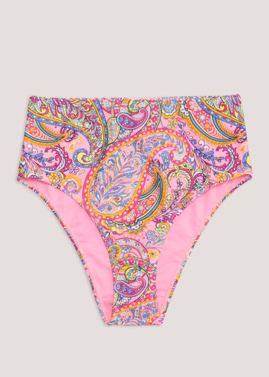 Multicoloured Paisley High Waisted Brazilian Bikini Bottoms