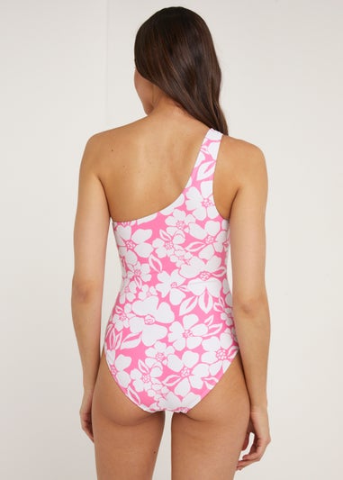 Pink Floral One Shoulder Swimsuit