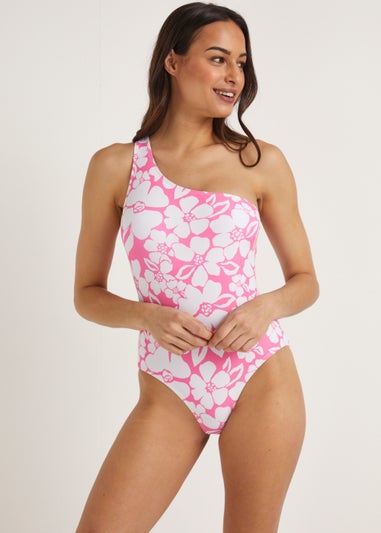 Pink Floral One Shoulder Swimsuit