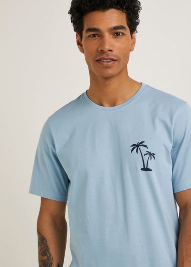 Blue Palm Tree Print Short Pyjama Set