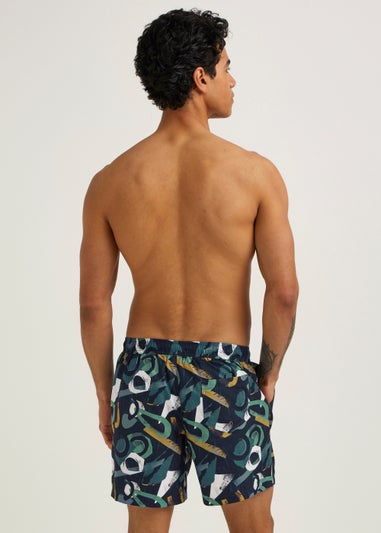 Navy Abstract Print Swim Shorts