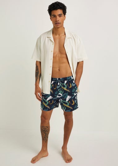 Navy Abstract Print Swim Shorts