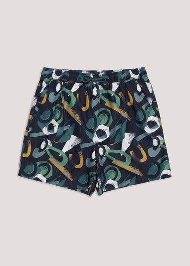 Navy Abstract Print Swim Shorts
