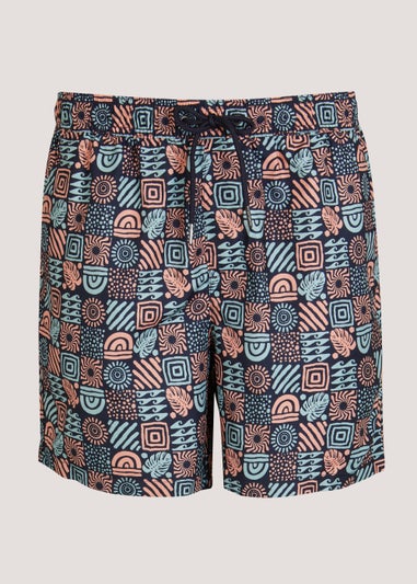 Black Tribal Grid Swim Shorts