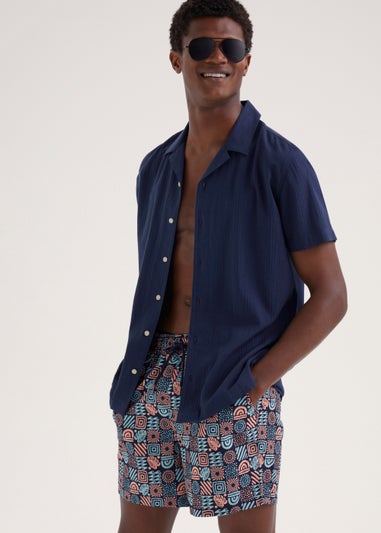 Black Tribal Grid Swim Shorts