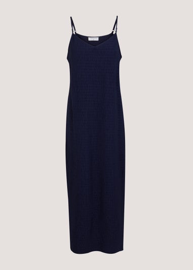 Navy Textured Jersey Midi Cami Dress