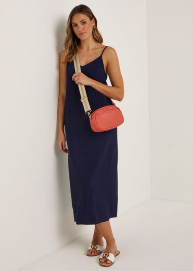 Navy Textured Jersey Midi Cami Dress