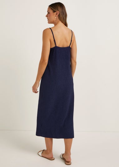 Navy Textured Jersey Midi Cami Dress
