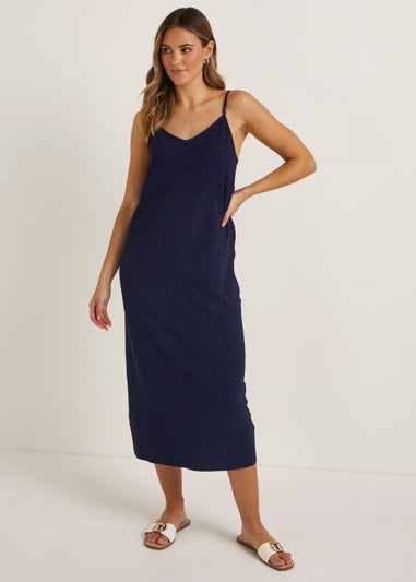 Navy Textured Jersey Midi Cami Dress
