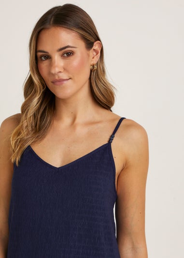 Navy Textured Jersey Midi Cami Dress