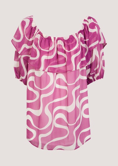 Papaya Curve Pink Print Chiffon Bardot Blouse