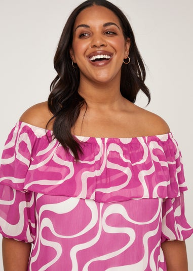 Papaya Curve Pink Print Chiffon Bardot Blouse