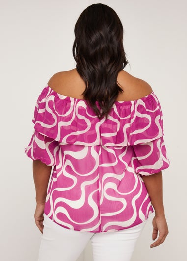 Papaya Curve Pink Print Chiffon Bardot Blouse