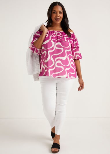 Papaya Curve Pink Print Chiffon Bardot Blouse