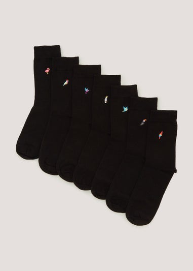 7 Pack Black Bird Embroidery Socks