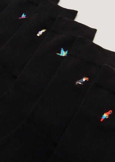 7 Pack Black Bird Embroidery Socks