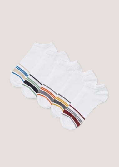 5 Pack White Stripe Ankle Socks