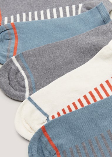 5 Pack Blue & Grey Footbed Stripe Ankle Socks