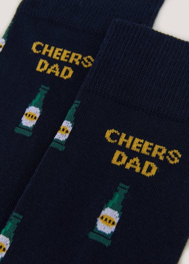 Navy Cheers Dad Print Socks