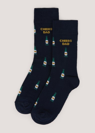 Navy Cheers Dad Print Socks