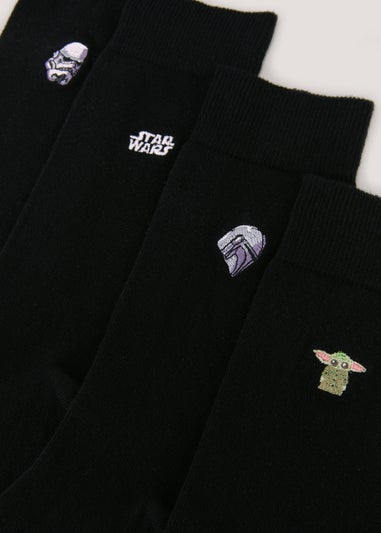 4 Pack Black Star Wars Embroidered Socks