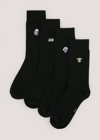 4 Pack Black Star Wars Embroidered Socks