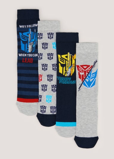 4 Pack Grey Transformers Jacquard Socks - Matalan