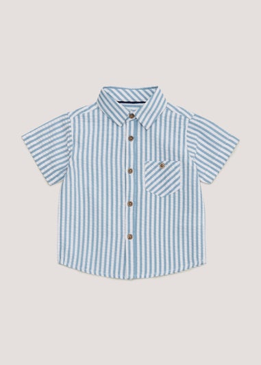Boys Mini Me Blue Stripe Seersucker Shirt (9mths-4yrs)