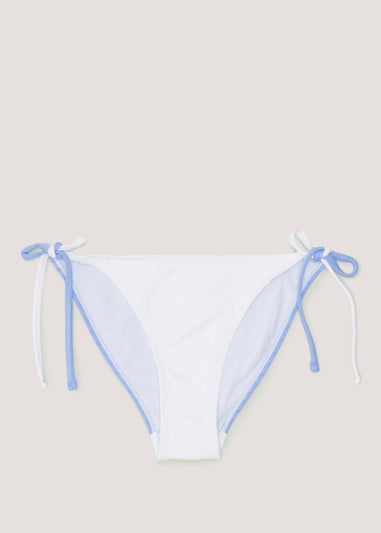 Blue & White Colour Block Tie Side Bikini Bottoms