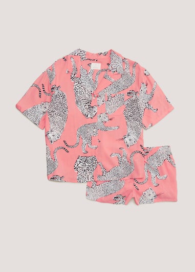 Pink Cheetah Short Button Up Pyjama Set