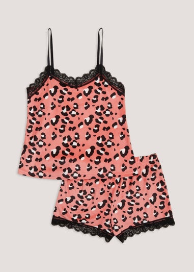 Coral Animal Print Fleece Pyjama Set