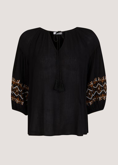 Black Embroidered Sleeves Blouse