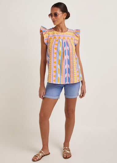 Blue Aztec Print Blouse