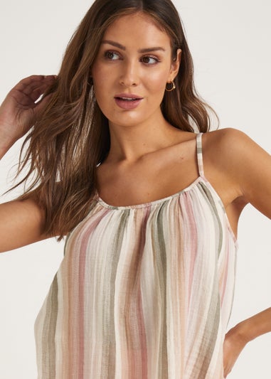 Multicoloured Stripe Double Cloth Cami Top