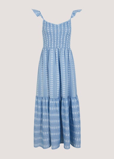 Blue Jacquard Midi Dress