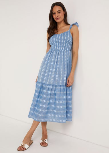 Blue Jacquard Midi Dress